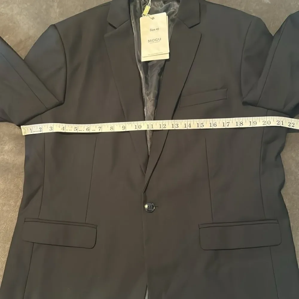 Men’s Black Slim Fit Suit Jacket One Button Notched Lapels Size 40 NWT